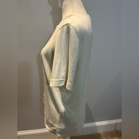 Vintage morning blue white knit pointelle cardigan shirt dutton down size small - Picture 8 of 8